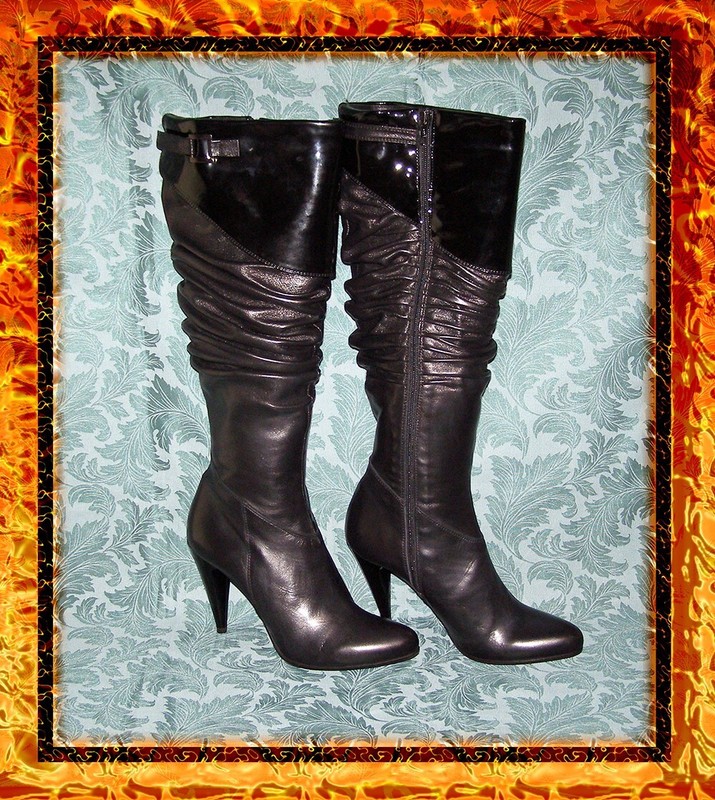 NEW size 8.5-9/39 Giorgio Nevi Black Leather Boots Knee High Sexy Femme Fatale