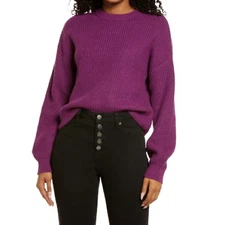 BP. Women's Ribbed Crop Crewneck Sweater in Purple Phlox Size M