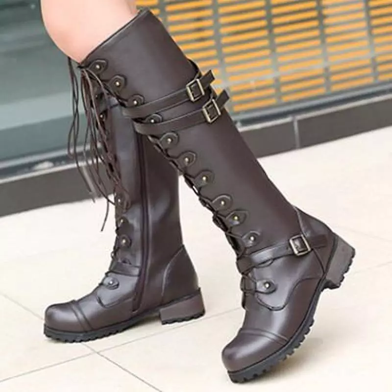 Knee high lace up flat boots cheap