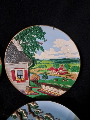 RARE 4 VINTAGE BYRON MOLD 3D DECORATIVE 4 SEASON HANGING PLATES - Picture 4 of 9