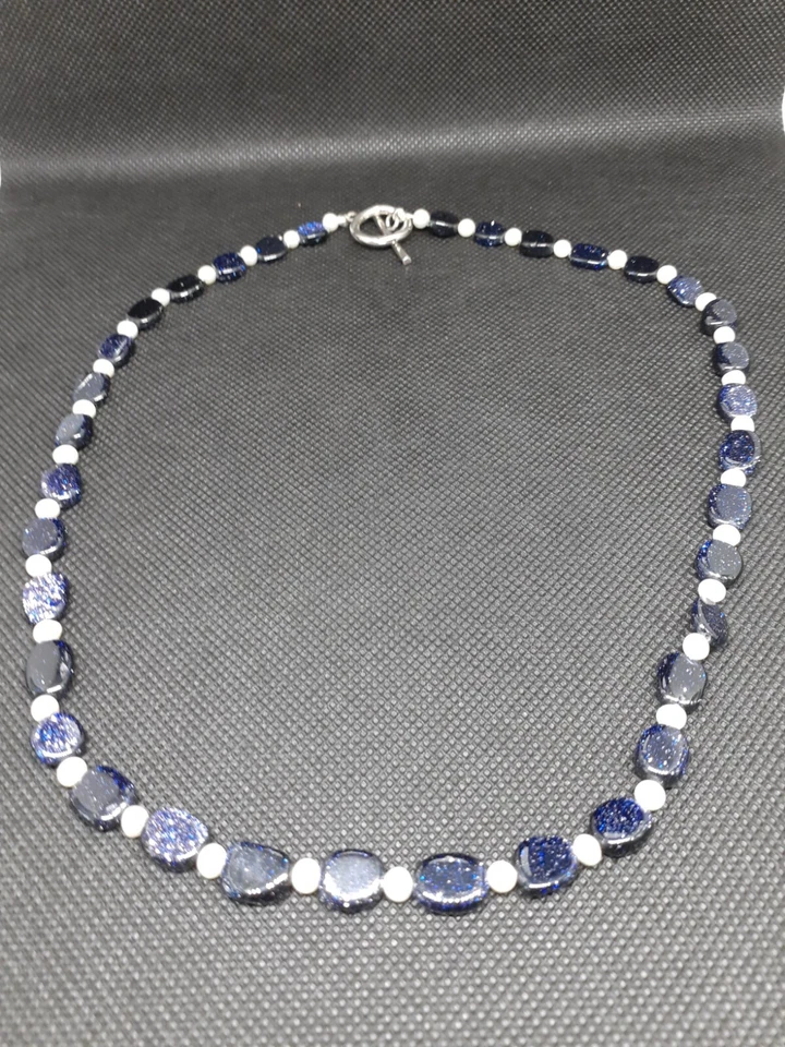 Collar de 19" con cierre de palanca espaciador de perlas de imitación/piedra dorada azul nuevo sin etiquetas Foto 3 de 4