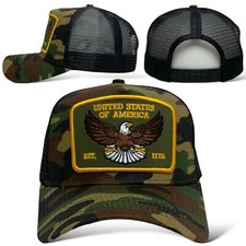 AMERICA SINCE 1776 AJUSTABLE SNAPBACK CAMIONERO/GORRA DE MALLA, CAMUFLAJE, EE. UU. EAGLE