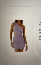 NEW Anrabess Ruched Sexy 1 Shoulder Sleeveless Cutout Party Dress Large Purple