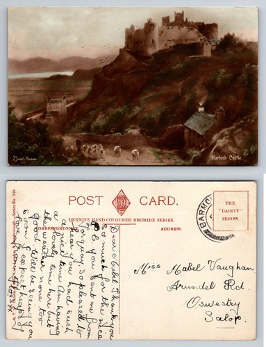 Harlech Castle, Wales - Ezra Elmer Keene, Art - Pub. ETW Dennis - STAMP MISSING