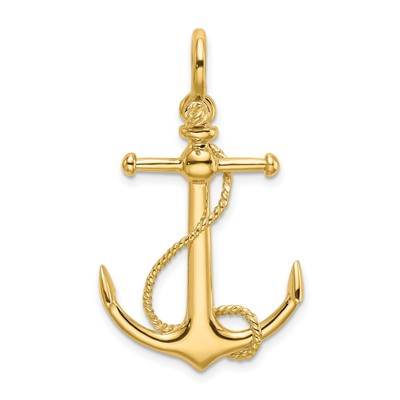 10k Yellow Gold 3D Anchor with Long T Bar and Shackle Bail Charm