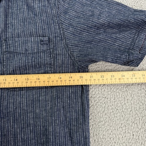 Vintage Woolrich Shirt Mens L Blue Stripes Hemp Organic Cotton Blend - Picture 6 of 7