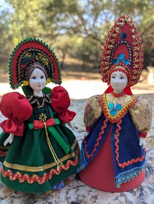 Vintage Russian Doll Ornament Porcelain Face Kokoshnik Headdress