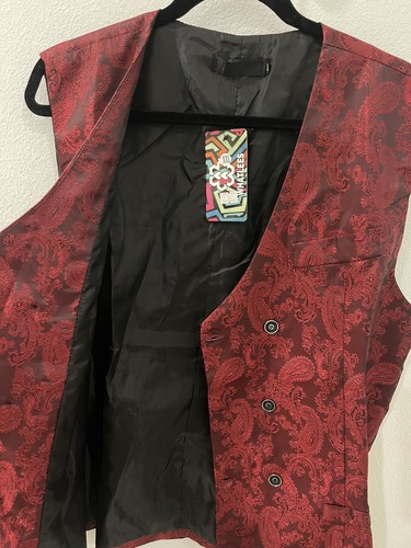 Men's size XXL Formal Dress or Halloween Costume Vest-Black and Red Paisley NWT - Picture 3 of 7