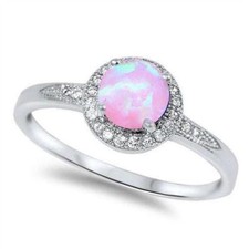Halo Pink Fire Opal  Cz .925 Sterling Silver Ring