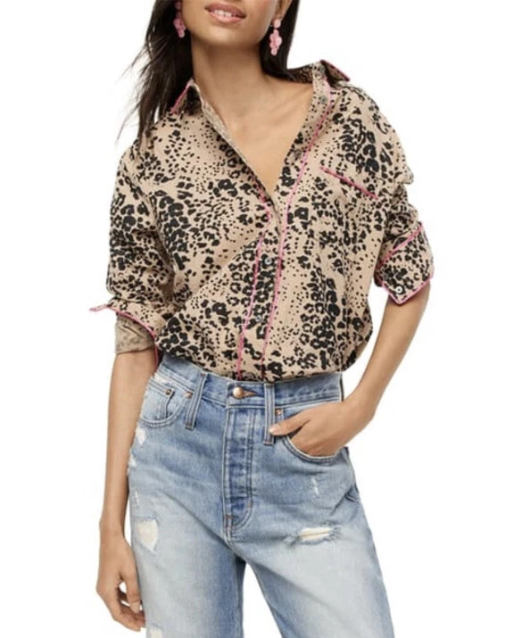 J. Camisa Crew Ashen Leopardo Negra L ¡NUEVA CON ETIQUETAS!