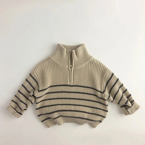 Collar Kids Clothes Jacket Sweaters Classic Striped Boys Sweater Half Zipper - Picture 2 of 19
