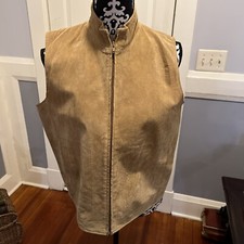 Dcc Missy Full Zip Suede Vest - Size M- Beige Tan - 100% Genuine Leather