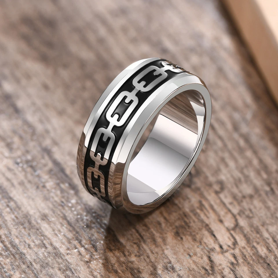 Cadena de corrosión de acero inoxidable caída goma negra acero hombres hip hop anillo joyería Foto 3 de 4