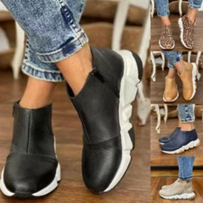 Womens Bootie Up Flat Ankle Boots Casual Comfy Non Slip Leather Shoes Size