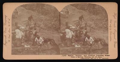Indonesia Native women and children fetching water from a spring, - Old Photo