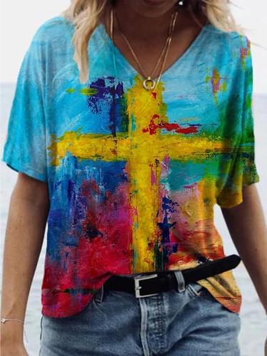 Camicia donna boho chic t-shirt grafica floreale t-shirt moda maniche corte sciolta - Foto 9 di 17