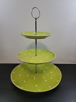 Maxwell And Williams Sprinkle 3 Tier Cake Plate, Lime White Polka-dots