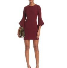 Black Halo Lorie Bell-Sleeve Mini Sheath Dress Pacific Burgundy Red Size 8