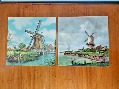 Ein Paar königliche Mosa Holland - handdekorierte Fliesen - Windmühlenszenen