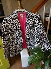 Womens CHICOS Black/White Animal Print Jacket-Fully Lined-Hook Closure-SZ 0-EUC