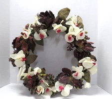 18” Grapevine Wreath w/Faux White Orchids, Reddish Magnolias and Berry Sprigs