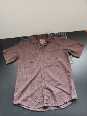 PX Custom Rags Shirt Mens XL Brown Pinstriped Button Up Puckered Cotton