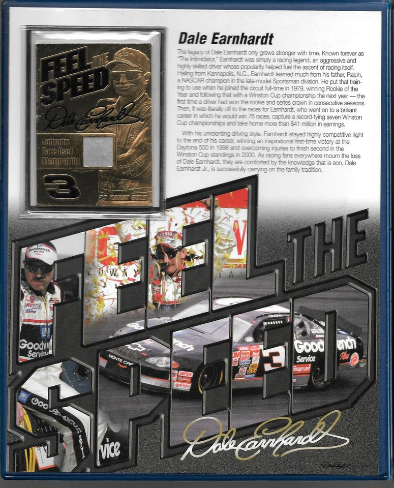 DALE EARNHARDT JR SR 23KT GOLD CARDS RACE USED White 2 COLOR Sheet Metal RARE  - Image 2 of 3