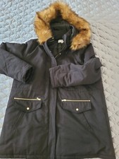Ladies Parka Coat Size 20/22 Cotton Black Faux Fur Hooded Jacket Rrp £110