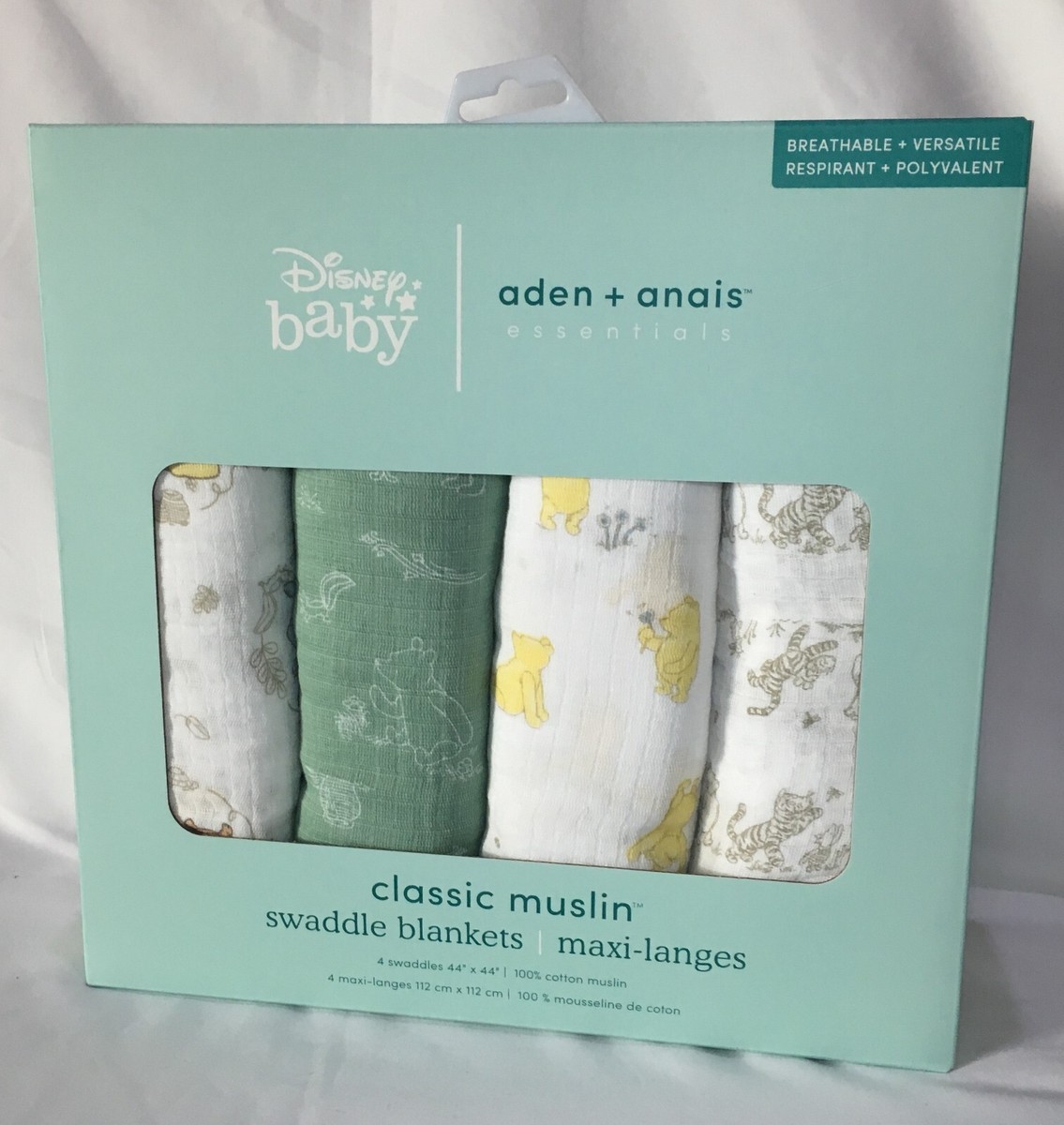 Aden Anais Four pack multicoloured winnie friends swaddle