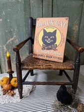 VINTAGE GOTH VICTORIAN PRIMITIVE STYLE HALLOWEEN CAT CAULDRON ADVERTISING SIGN