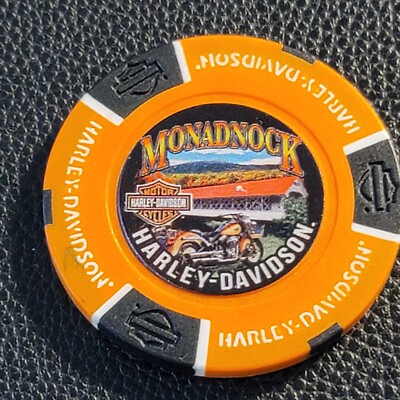 MONADNOCK HD ~ NEW HAMPSHIRE (Orange/Blk Full Color) Harley Davidson Poker Chip