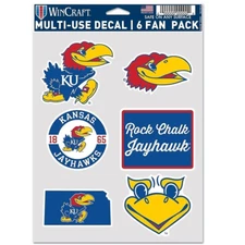 Kansas Jayhawks Multi-Use 6 Fan Pack NCAA Decal Stickers *Free Shipping