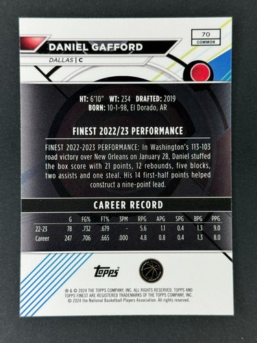 2023-24 Topps Finest #70 Daniel Gafford - Picture 2 of 3