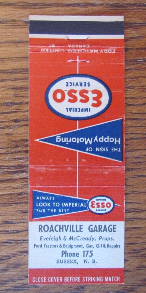 ROACHVILLE ESSO GAS STATION MATCHBOOK COVER SUSSEX, NEW BRUNSWICK