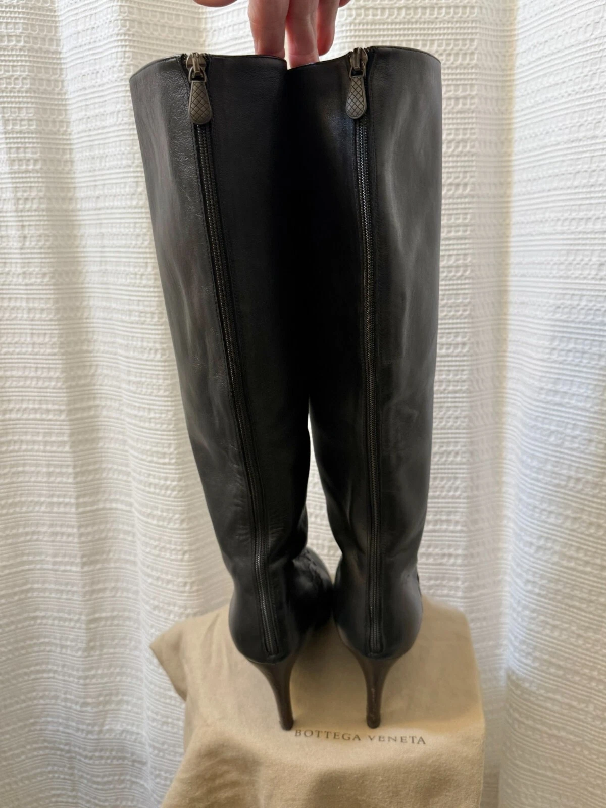 Stivali neri Bottega Veneta tessuto intrecciato al ginocchio tacco 3" taglia 39