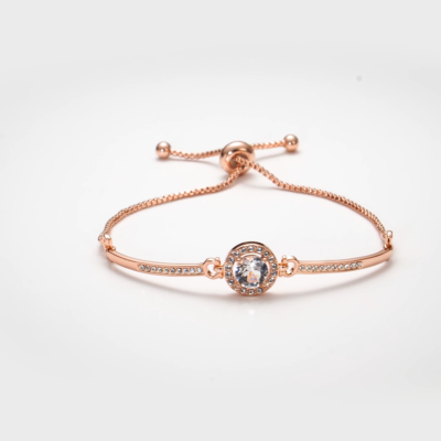 Rose Gold Plated Halo Friendship Bracelet Created with Zircondia® Crystals