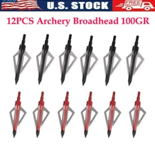 12Pcs 100Grain Broadheads 3Blade Arrow Tips Compound Bow Crossbow Outdoor Sports