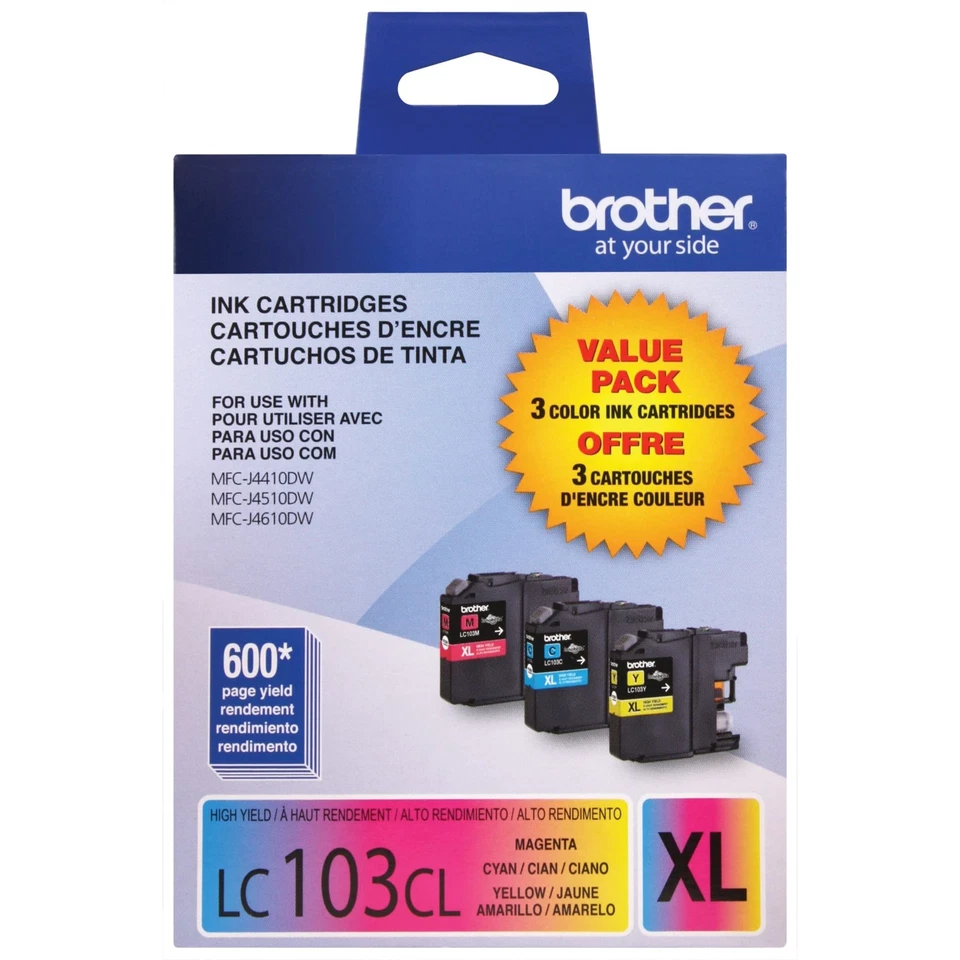 Brother LC1033PKS High Yield Ink Cartridge 3 Pack Cyan Magenta Yellow - Image 2 of 4