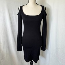 NWT TOPSHOP ASOS Black Cold Shoulder Mini Dress Bodycon Ribbed Size Small 4/6