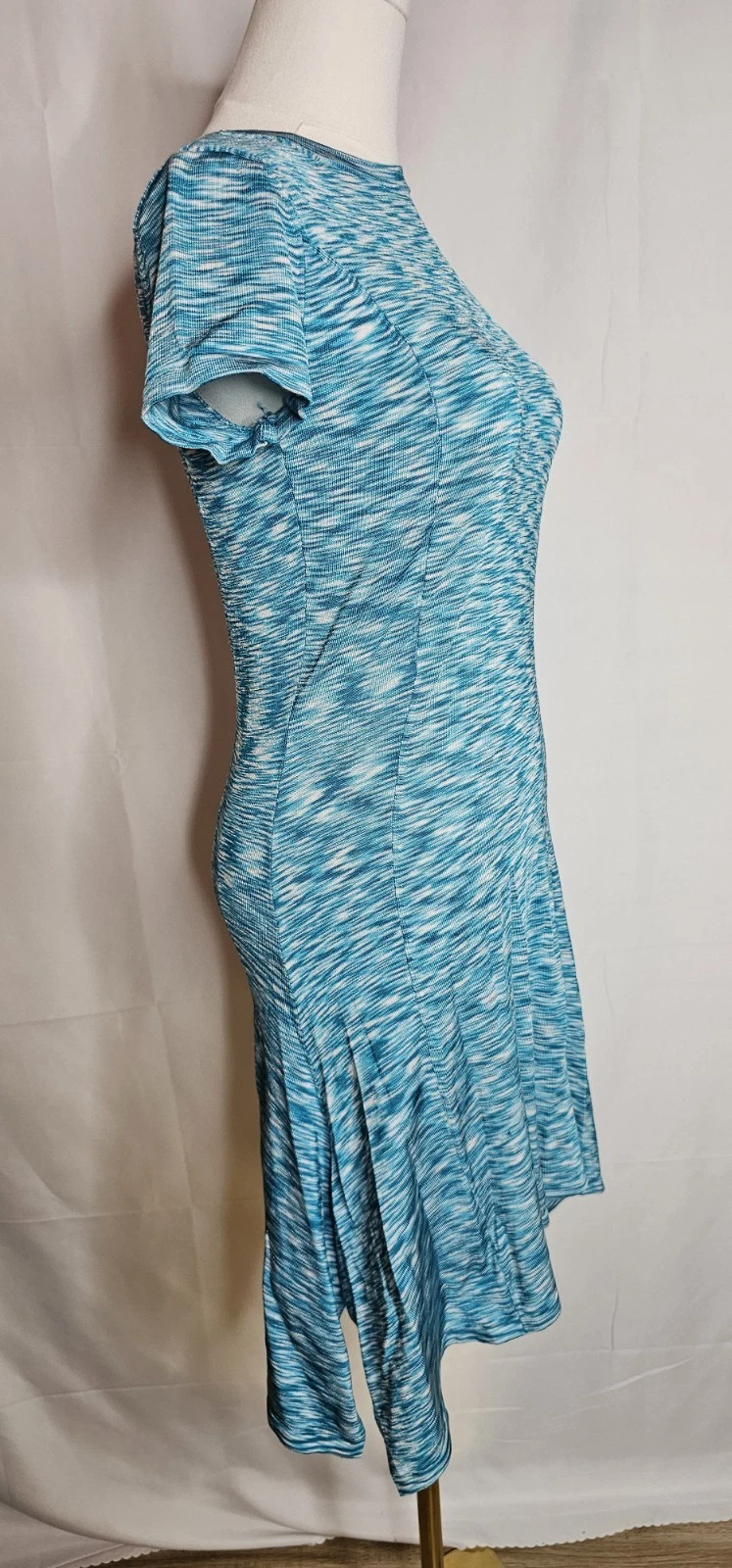 Michael Kors Vestito Donna XS Blu Turchese Astratto Asimmetrico Elasticizzato