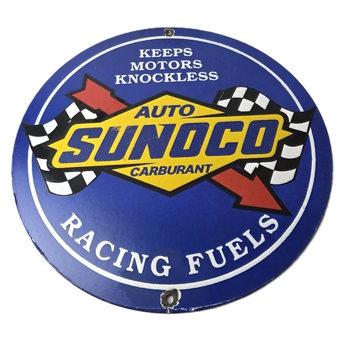 Vintage Sunoco Racing Fuels Sign - Gas Service Station Porcelain Pump Ad Sign