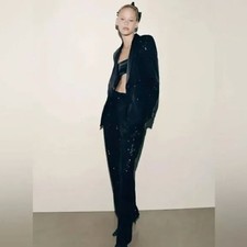 ZARA  NWT SEQUIN  WIDE  LEG  TAPERED  PANTS  LIMITED  EDITION -