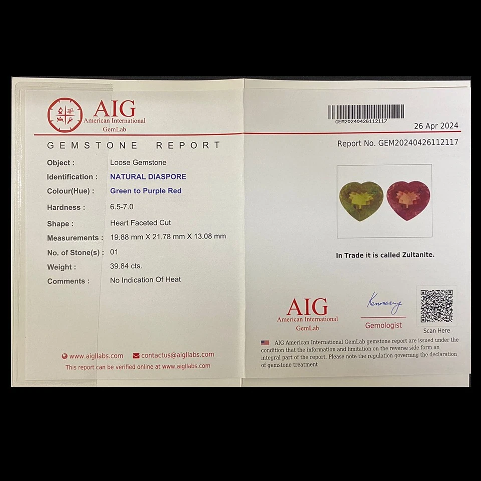 39,84 quilates certificado AIG _ Impresionante diáspora de cambio de color sin calefacción / tanita zul Foto 2 de 4