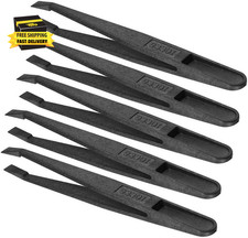 Black Plastic Slant Flat Tip Anti-Static Tweezers 4.7 Inch Length 5Pcs              
