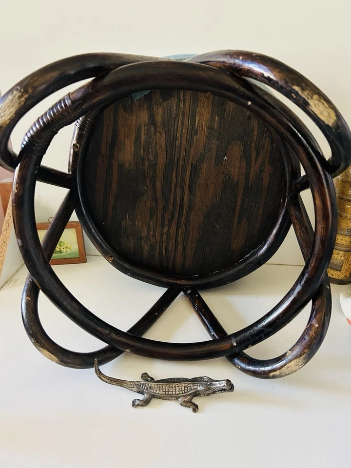 复古 Pier 1 进口竹弯木藤脚凳/奥斯曼波西米亚圆形 — 第 2/4 张图片