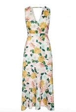 Sam Edelman Sleeveless Floral V-Neck Midi A-Line Dress Pink Green Size 4