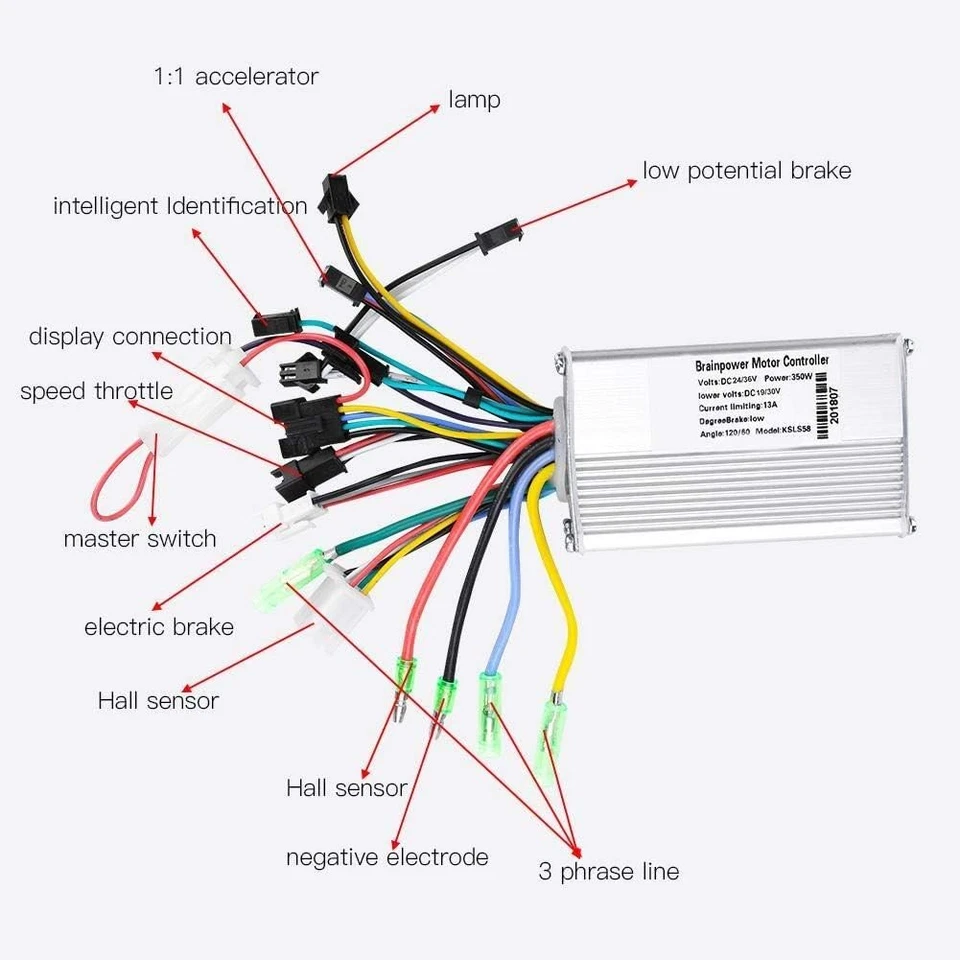 Centralina Bici Elettrica,36V-48V Kit Di Controllo per Scooter Elettrico per Bic - Immagine 4 di 4