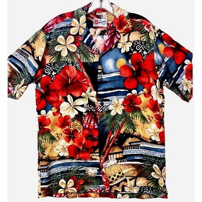 Hilo Hattie Aloha Shirt Mens S Tropical Hibiscus Palm Trees Vibrant Hawaiian