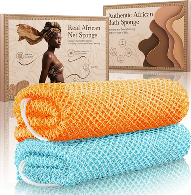 #ad African Net Sponge Authentic 2 Pieces Gentle Exfoliating Body Scrubber Bath Spon $7.20
