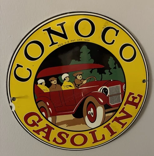 VINTAGE CONOCO GASOLINE PORCELAIN 1926 FORD AUTO CAR STATION SIGN 10”